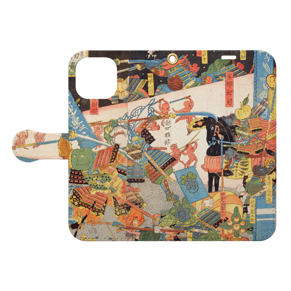 浮世絵ショップ のどぐろ　UKIYOE SHOP NODOGUROの青物魚軍勢大合戦之図 / Illustration of the Great Battle of thevegetables and Fish Army Book-Style Smartphone Case:Opened (outside)