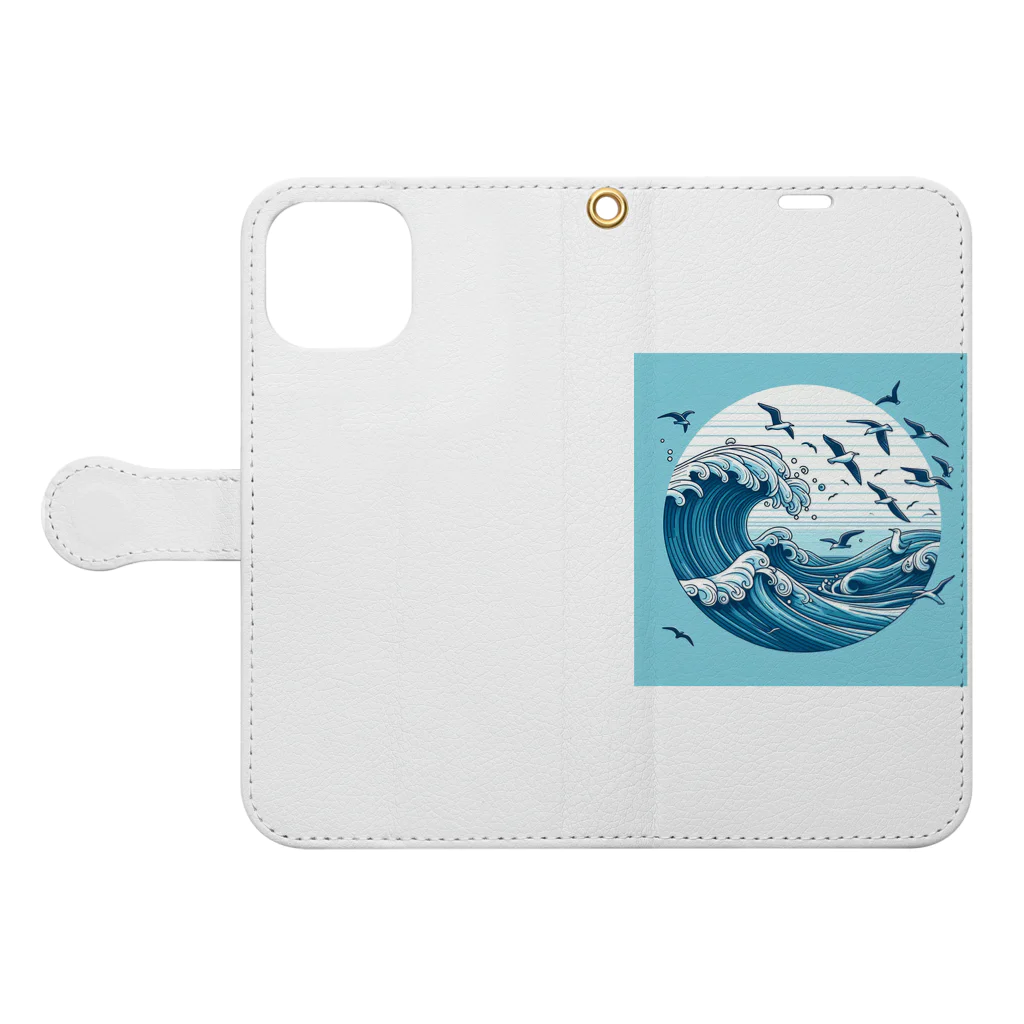 Nattu/のかもめと海 Book-Style Smartphone Case:Opened (outside)