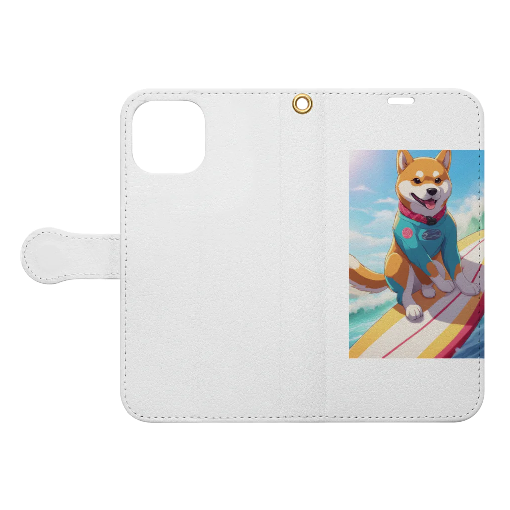 Lee17のサーフィンする柴犬 Book-Style Smartphone Case:Opened (outside)