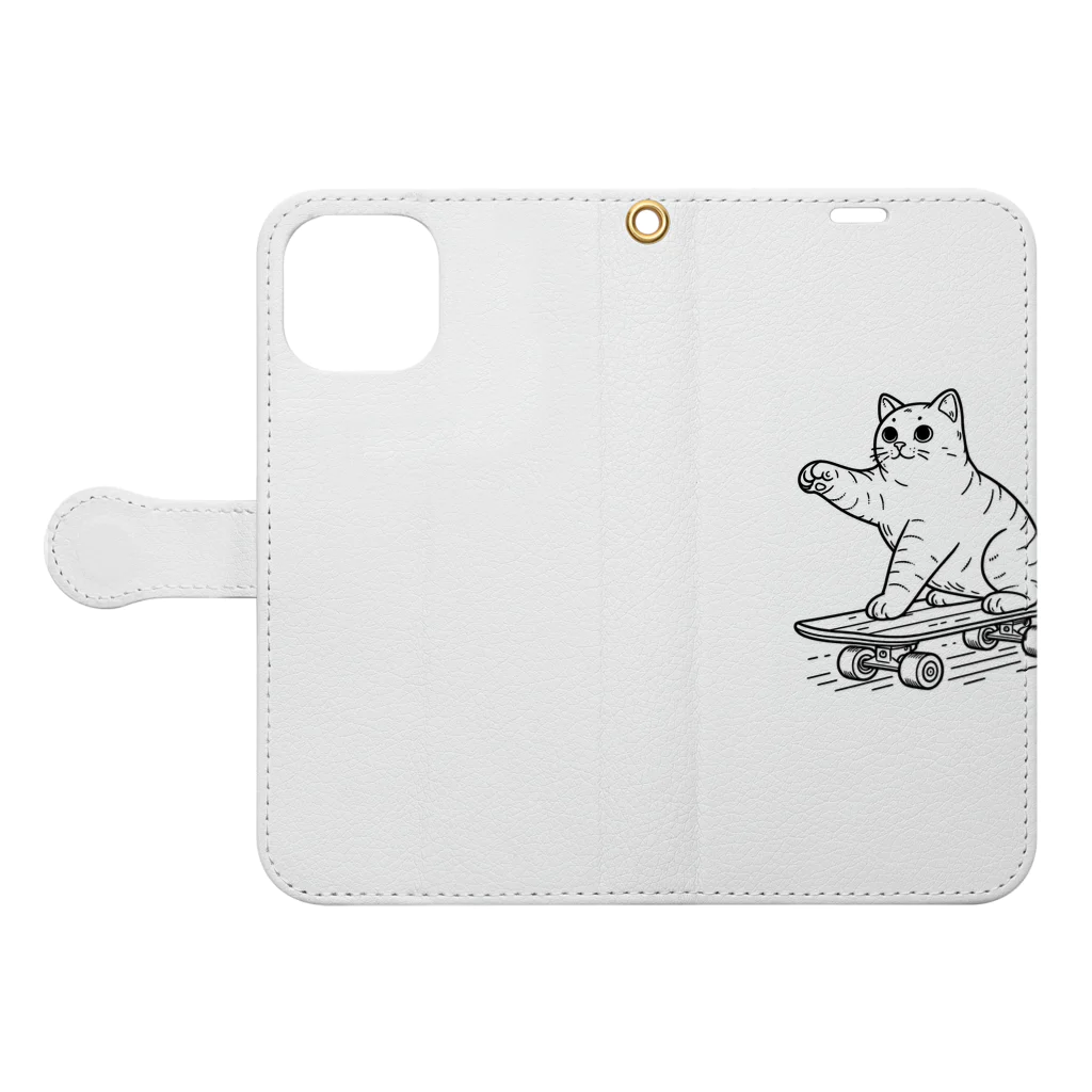 hakumenhonのスケートボード猫 Book-Style Smartphone Case:Opened (outside)