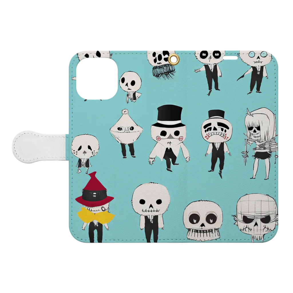 MEGROOVEのドクロいっぱい💀 Book-Style Smartphone Case:Opened (outside)