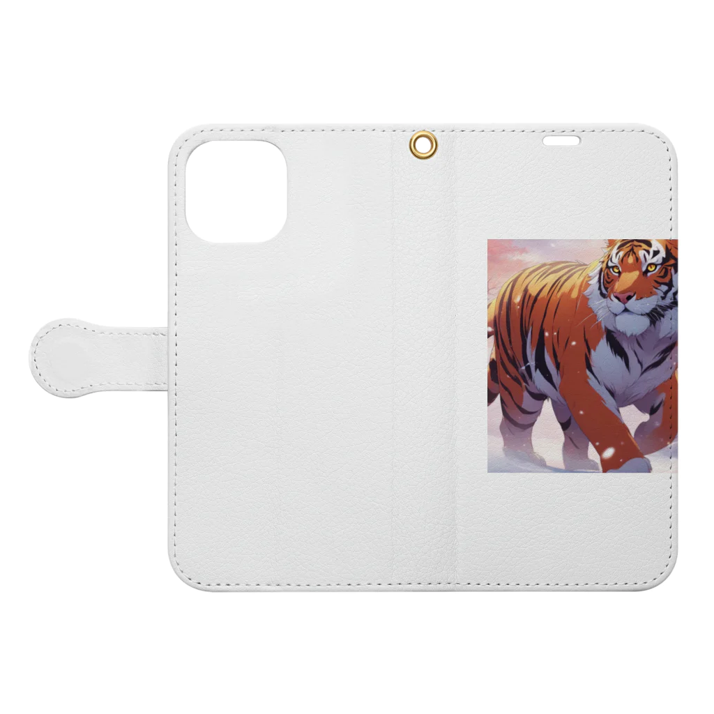 dora-6の雪の中を歩いている虎 Book-Style Smartphone Case:Opened (outside)
