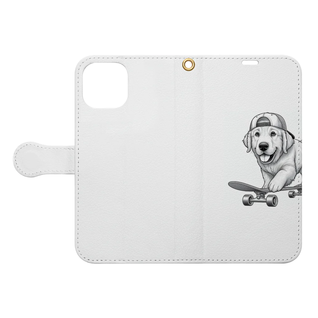 hakumenhonのスケートボード犬 Book-Style Smartphone Case:Opened (outside)