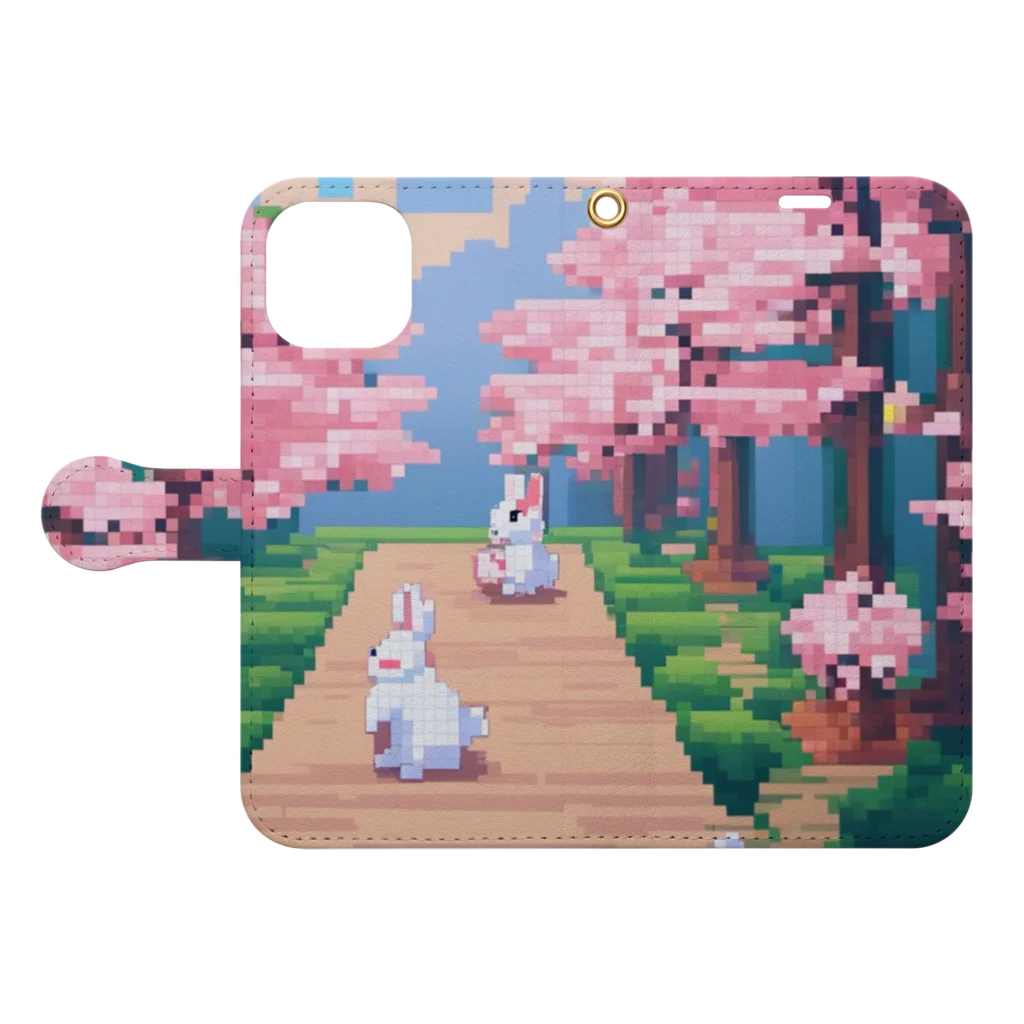 ruiruirのドット絵　子うさぎ　春のお散歩 Book-Style Smartphone Case:Opened (outside)