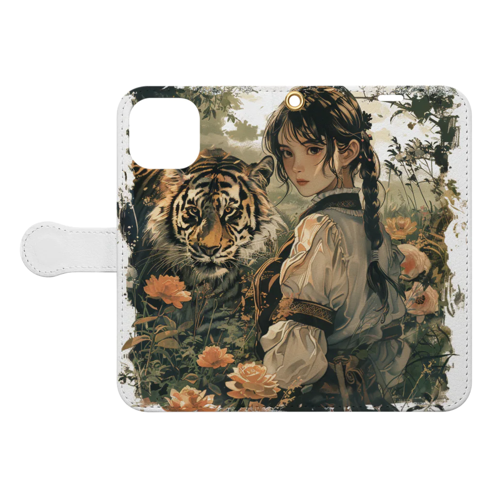 MistyStarkの虎と少女 Book-Style Smartphone Case:Opened (outside)