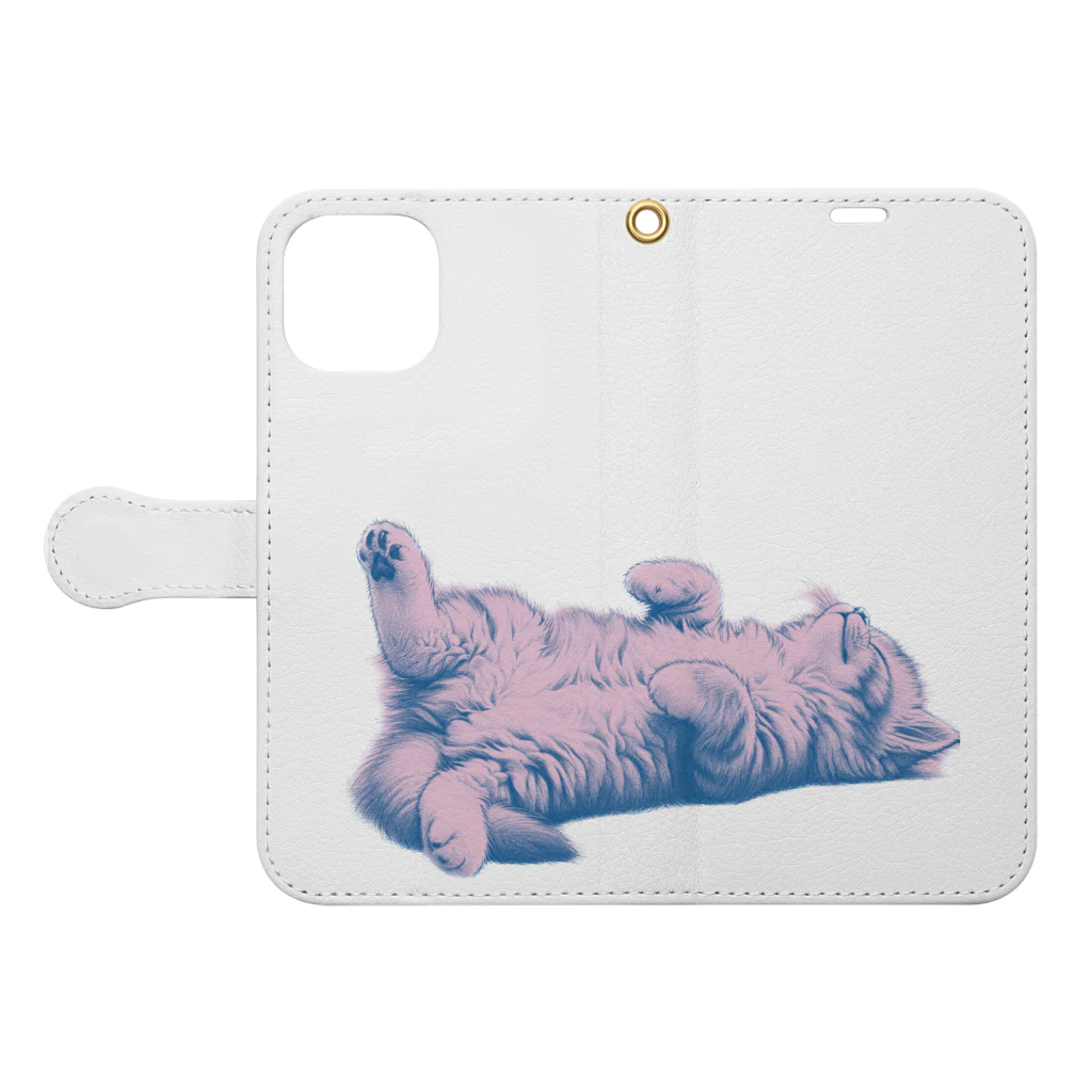 sansamのねこごろり Book-Style Smartphone Case:Opened (outside)