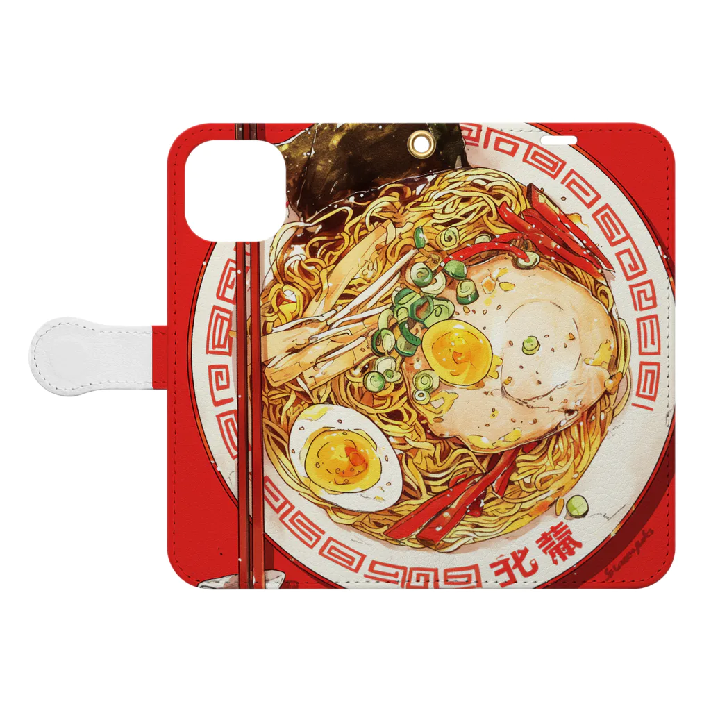 AQUAMETAVERSEのラーメン Marsa 106 手帳型スマホケースを開いた場合(外側)