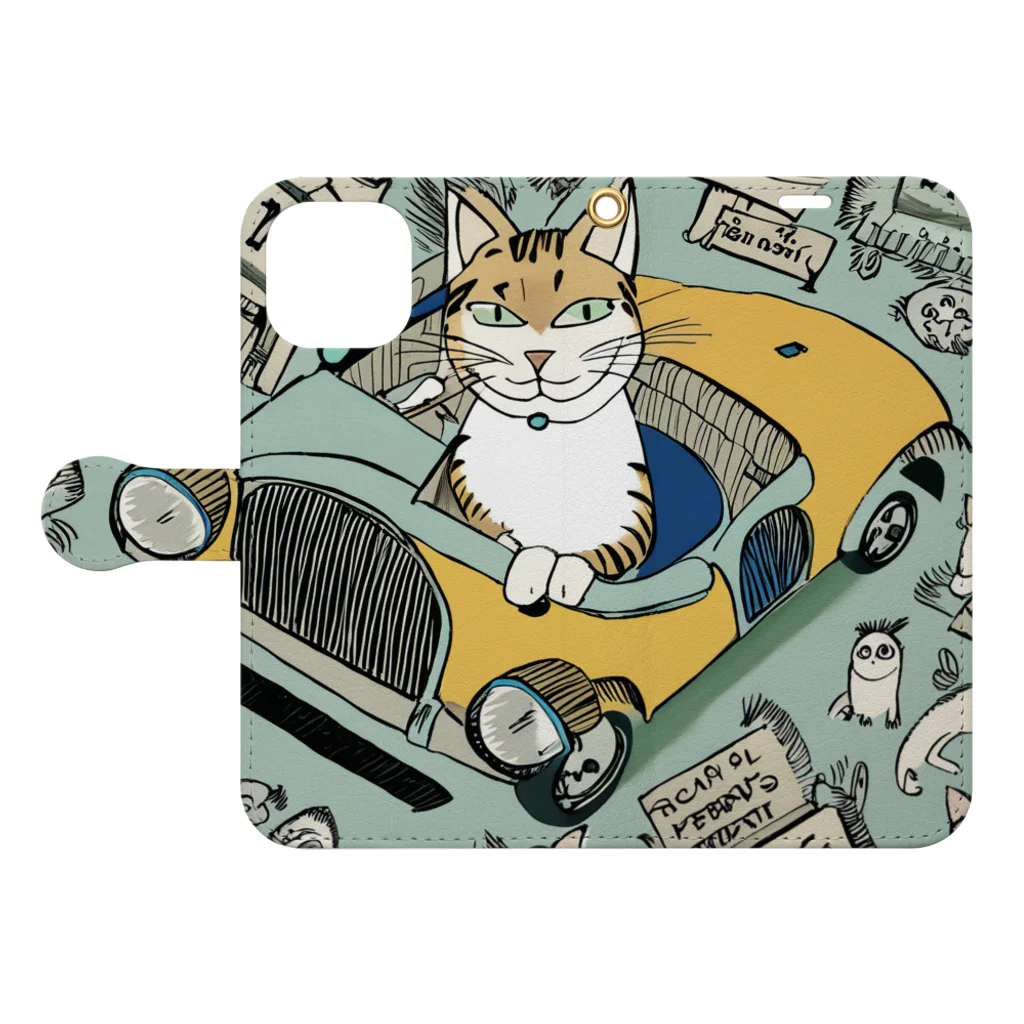 MEGROOVEのドライブキャット🐱 Book-Style Smartphone Case:Opened (outside)