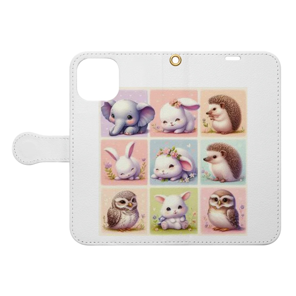 morito-suzuriのもりのなかまたち Book-Style Smartphone Case:Opened (outside)