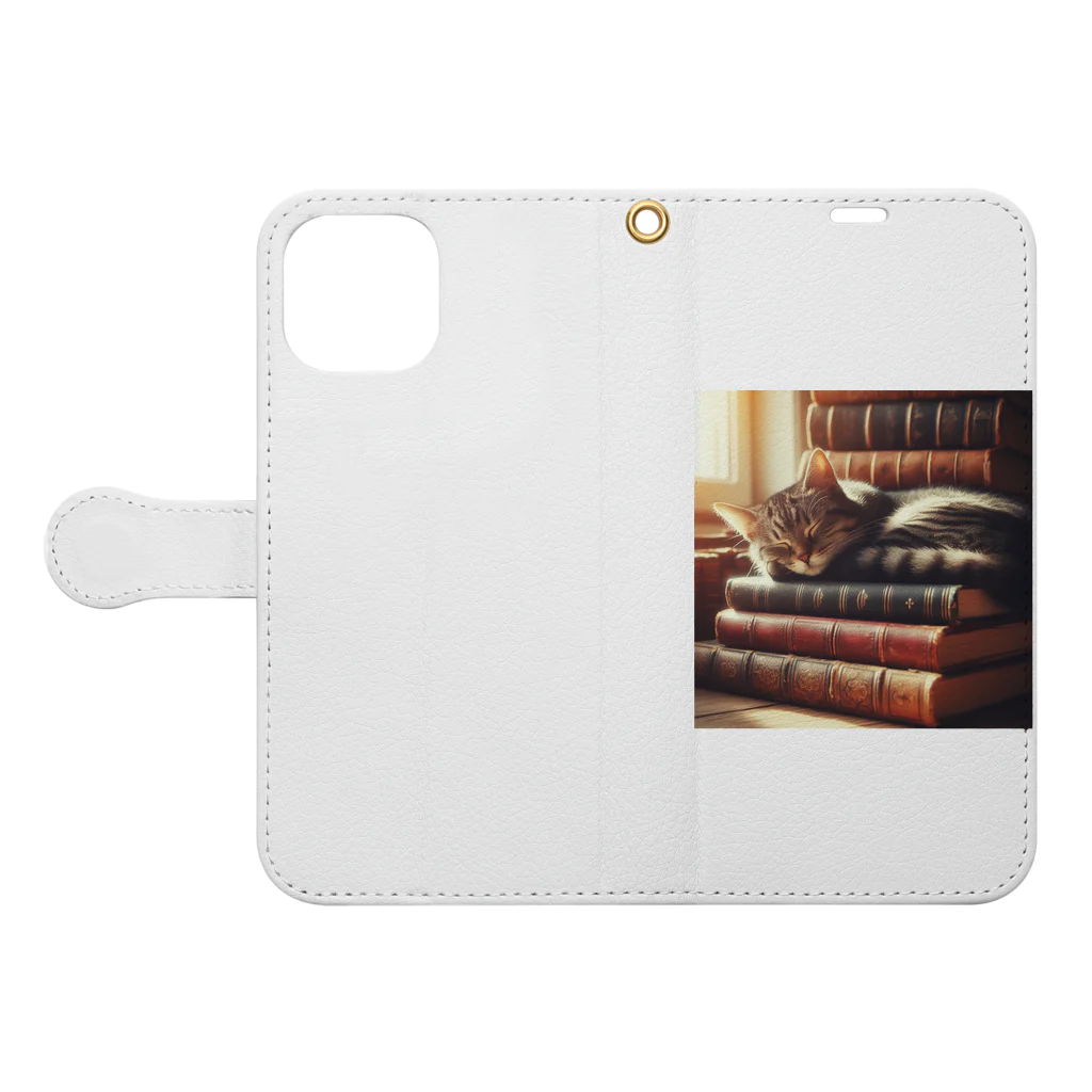 hiroaki75の本好き猫の眠り Book-Style Smartphone Case:Opened (outside)