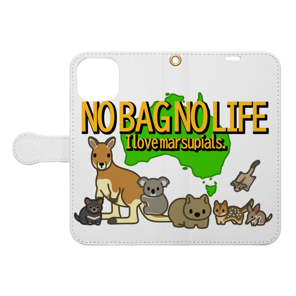 botsu【デフォルメ動物イラスト屋】のNO BAG NO LIFE 手帳型スマホケースを開いた場合(外側)