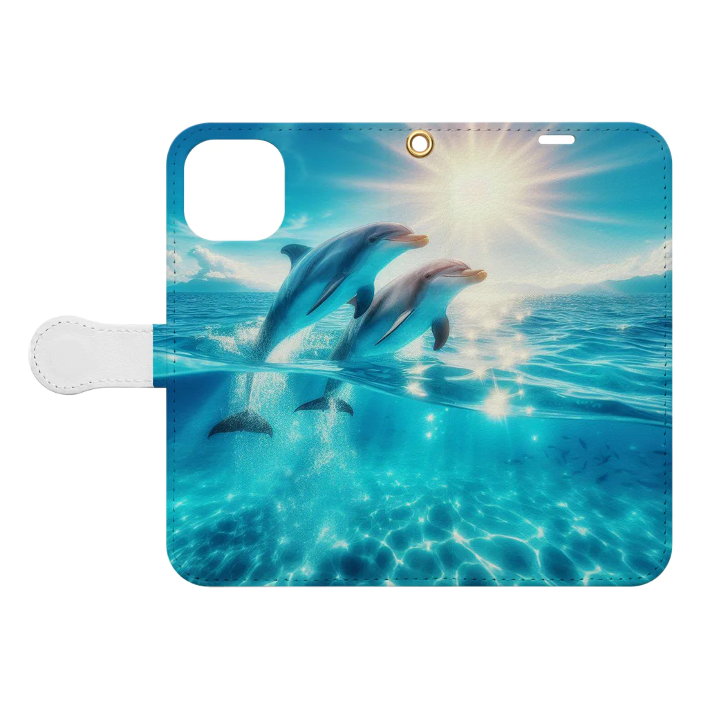 終わらない夢🌈の美しい海とイルカ🐬✨ Book-Style Smartphone Case:Opened (outside)