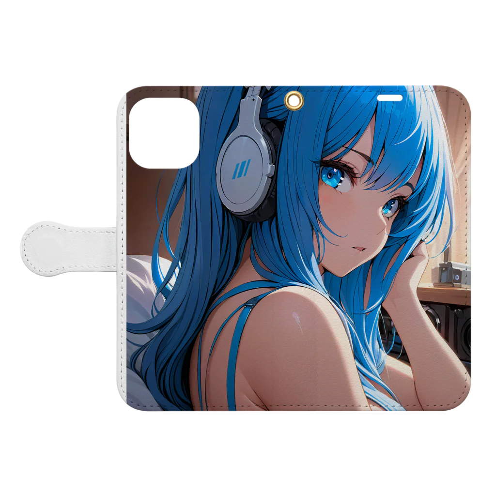 Relaxing Beatsの青い髪の少女 Book-Style Smartphone Case:Opened (outside)