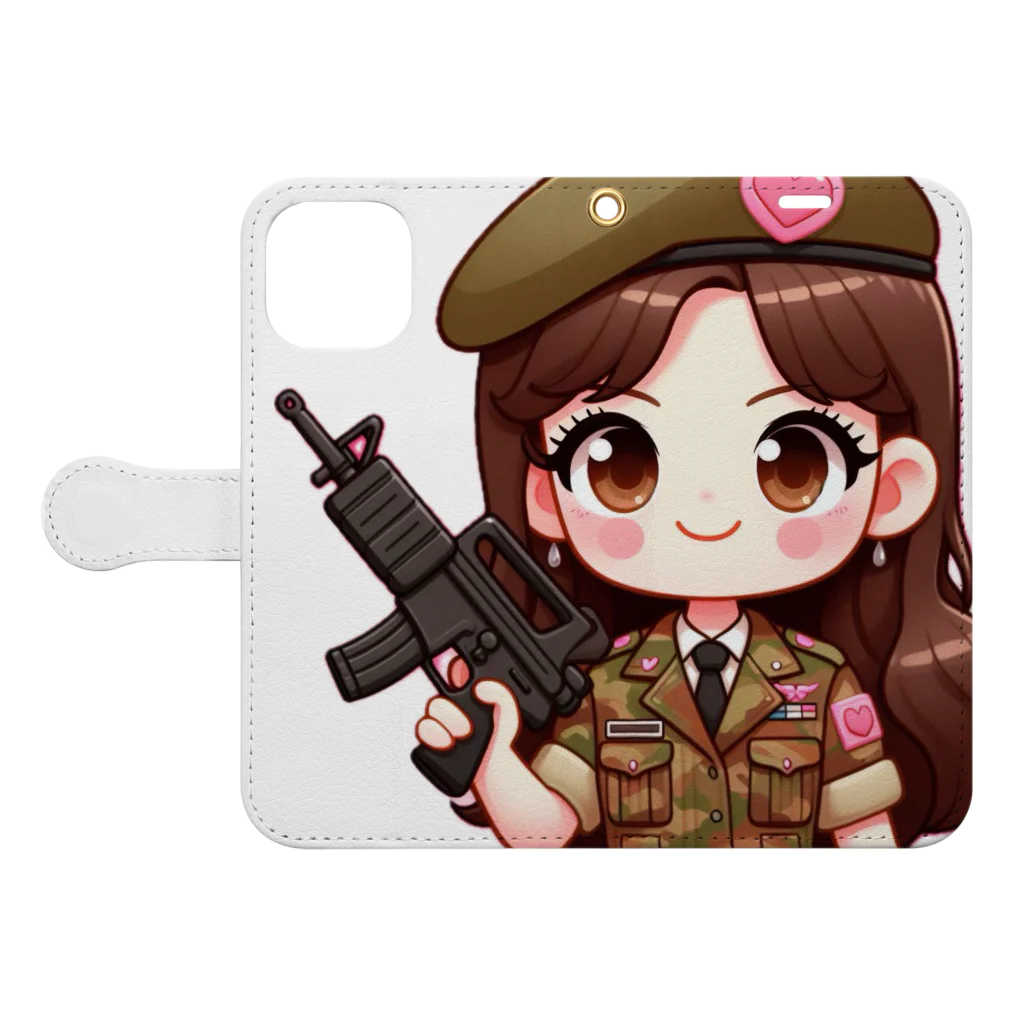 WakuWakustoreのarmy girl 手帳型スマホケースを開いた場合(外側)