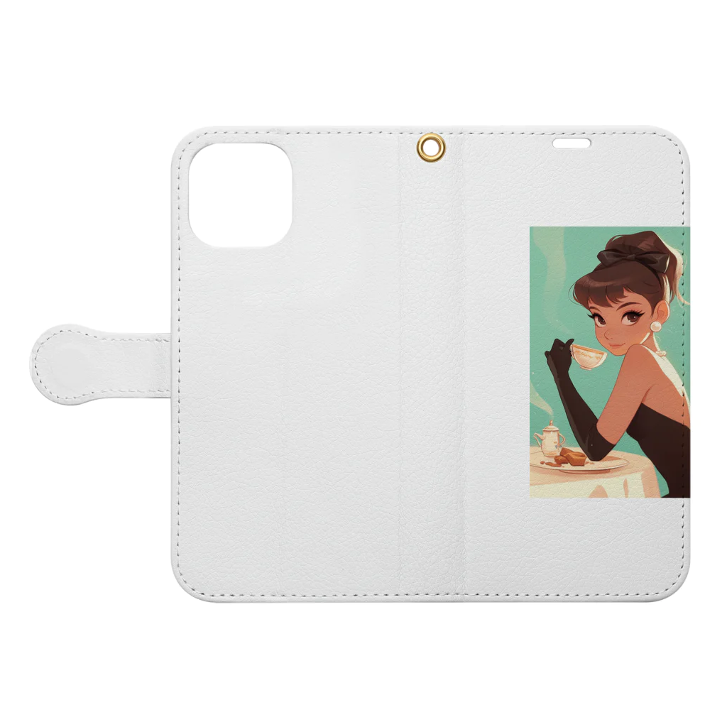 AQUAMETAVERSEのティファニーでお茶を　Hime  2530 Book-Style Smartphone Case:Opened (outside)