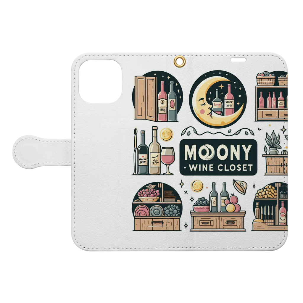 MOONY'S Wine Closetの夢心地な月夜の小さなワイン屋さん Book-Style Smartphone Case:Opened (outside)