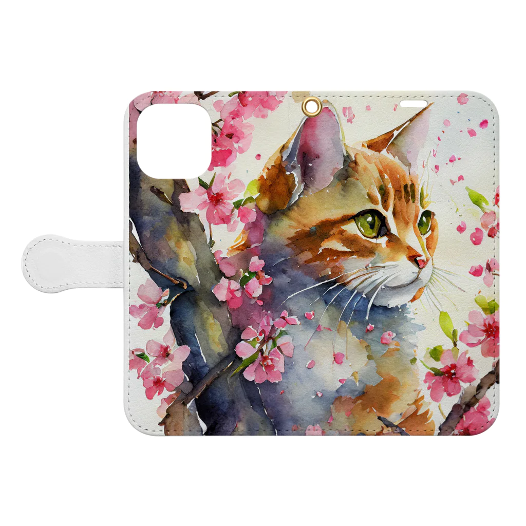 nerucotoの桜と猫 Book-Style Smartphone Case:Opened (outside)