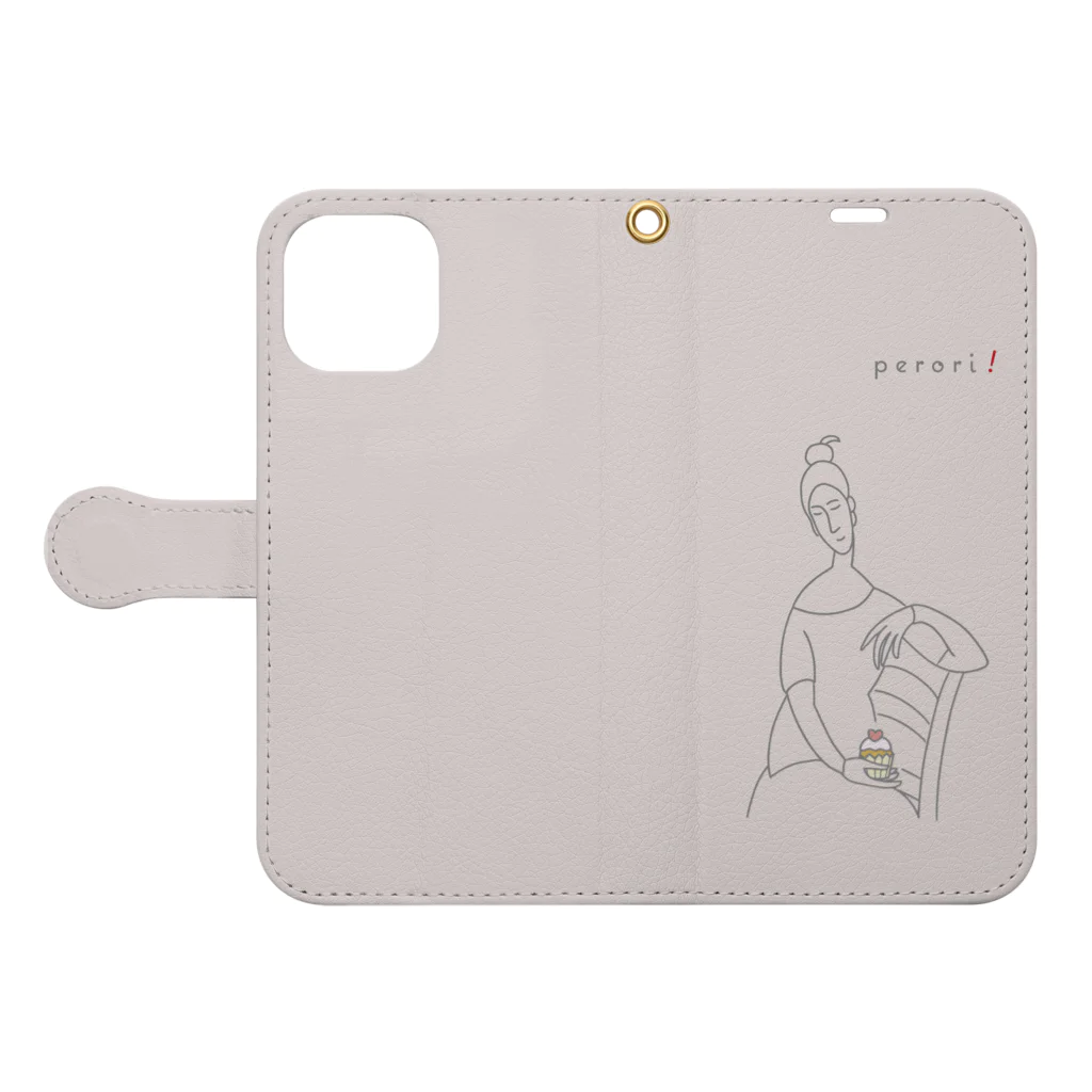 ビールとアート TM-3 Designの名画 × スイーツ（モディリアーニ） Book-Style Smartphone Case:Opened (outside)