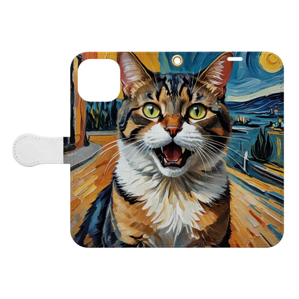 F2 Cat Design Shopのニャンコの叫 001 Book-Style Smartphone Case:Opened (outside)