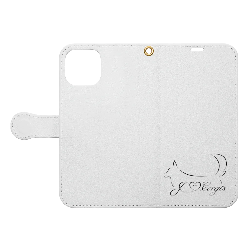 ORCATのI Love Corgis 尻尾あり（ロゴブラック） Book-Style Smartphone Case:Opened (outside)