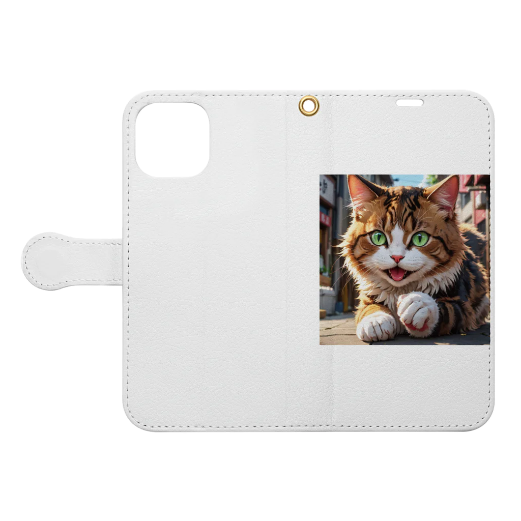 oz-chanの何かしようとしてる猫 Book-Style Smartphone Case:Opened (outside)