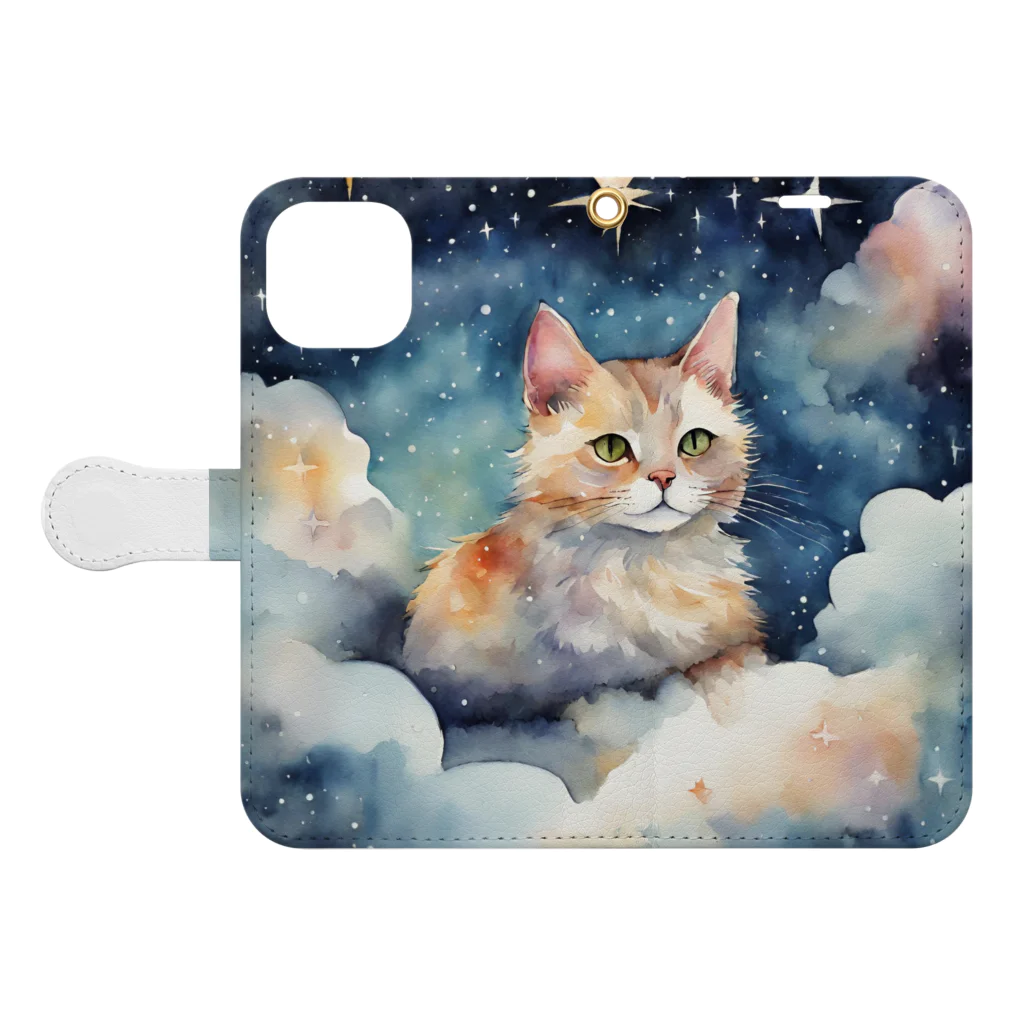 星降る夜にの星雲猫 Book-Style Smartphone Case:Opened (outside)