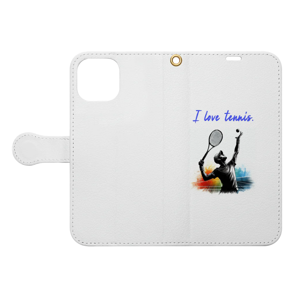 Tomohiro Shigaのお店のI love tennis.（その２） Book-Style Smartphone Case:Opened (outside)