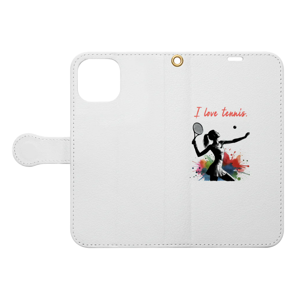 Tomohiro Shigaのお店のI love tennis.（その４） Book-Style Smartphone Case:Opened (outside)