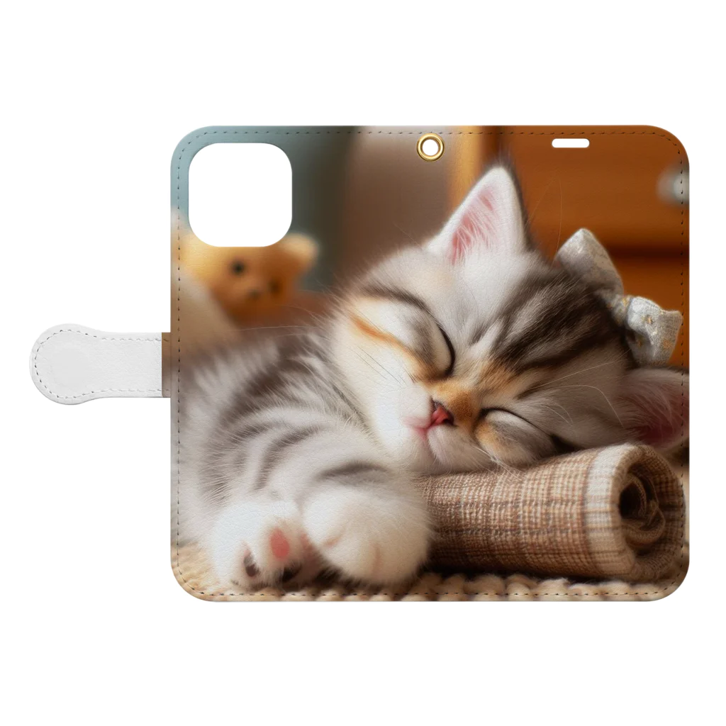 終わらない夢🌈の眠るにゃんこ😺zzz Book-Style Smartphone Case:Opened (outside)