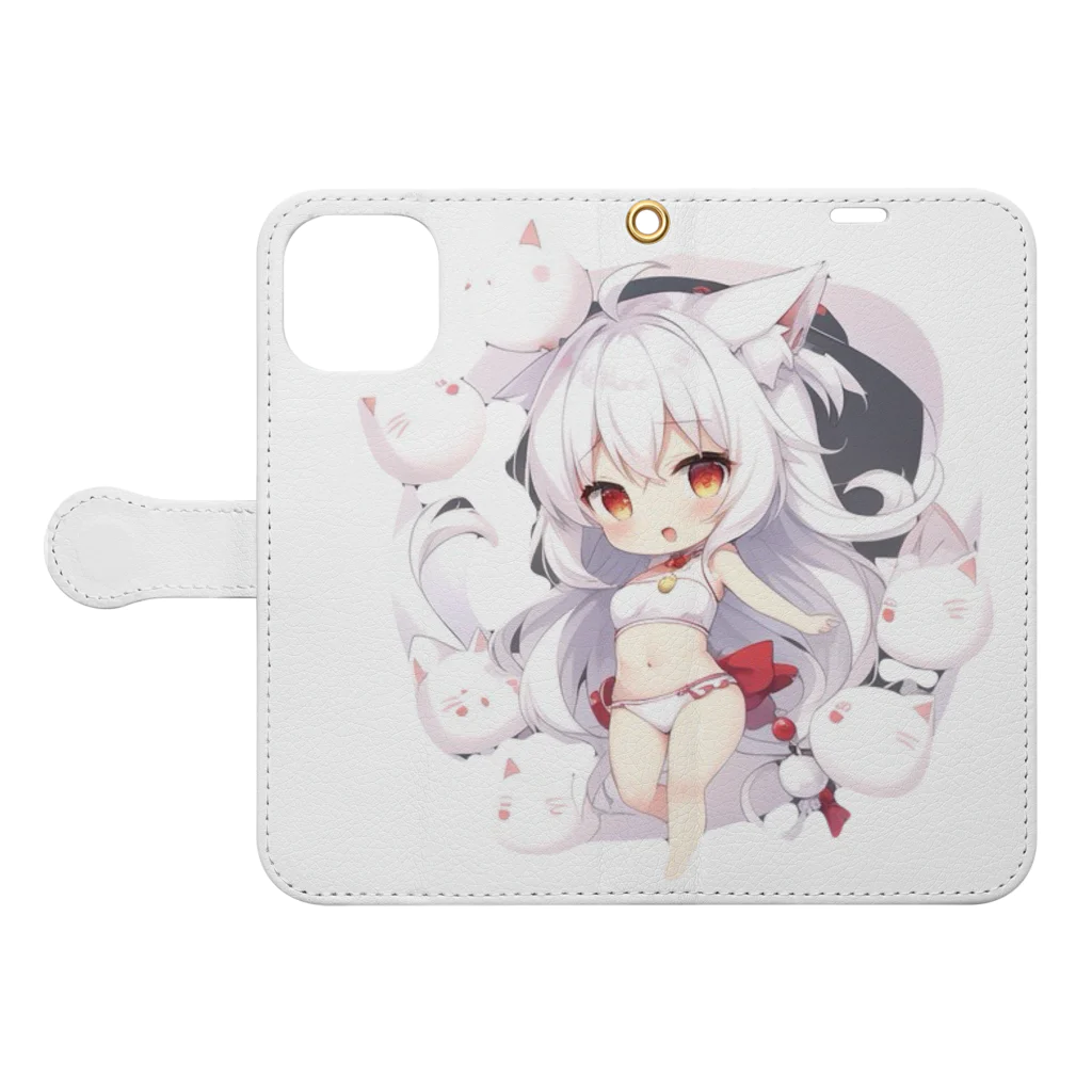 studio AzurのAria 猫神召喚 ディフォルメ  Book-Style Smartphone Case:Opened (outside)