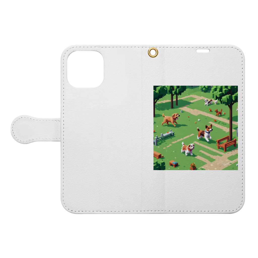 temtemの友達と遊ぶ犬 Book-Style Smartphone Case:Opened (outside)