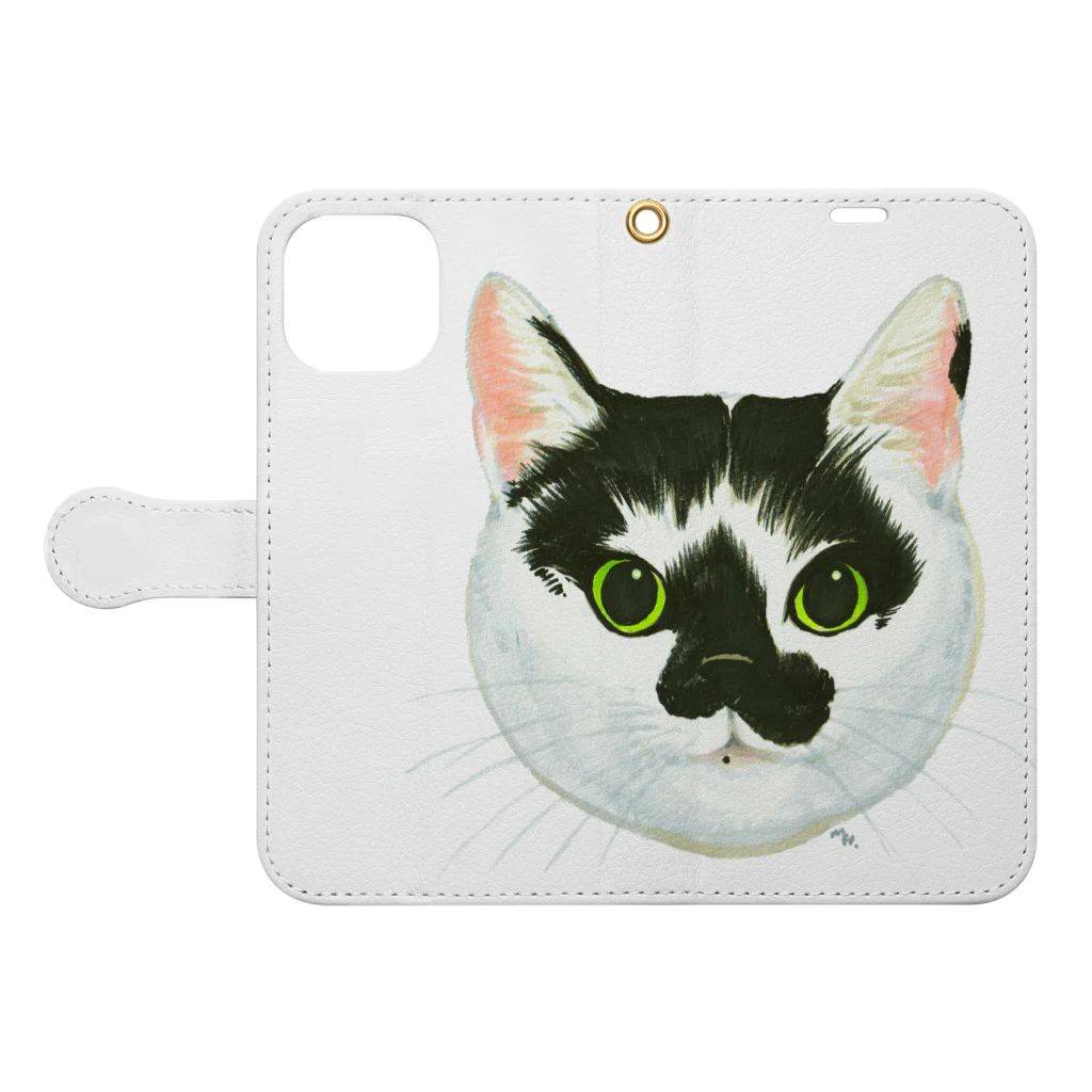 segasworksのねこさんのお顔（白黒ねこ） Book-Style Smartphone Case:Opened (outside)