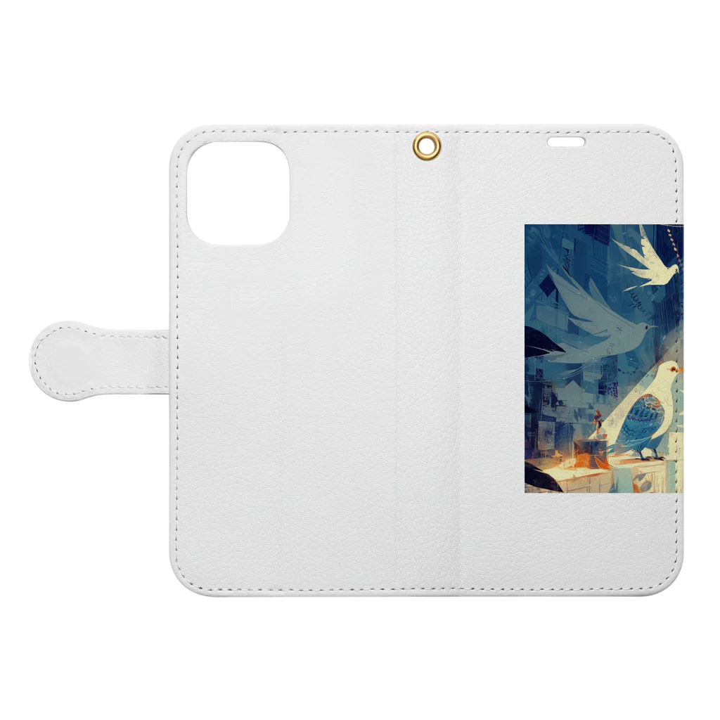 AQUAMETAVERSEの静寂の中の鳥　なでしこ1478 Book-Style Smartphone Case:Opened (outside)