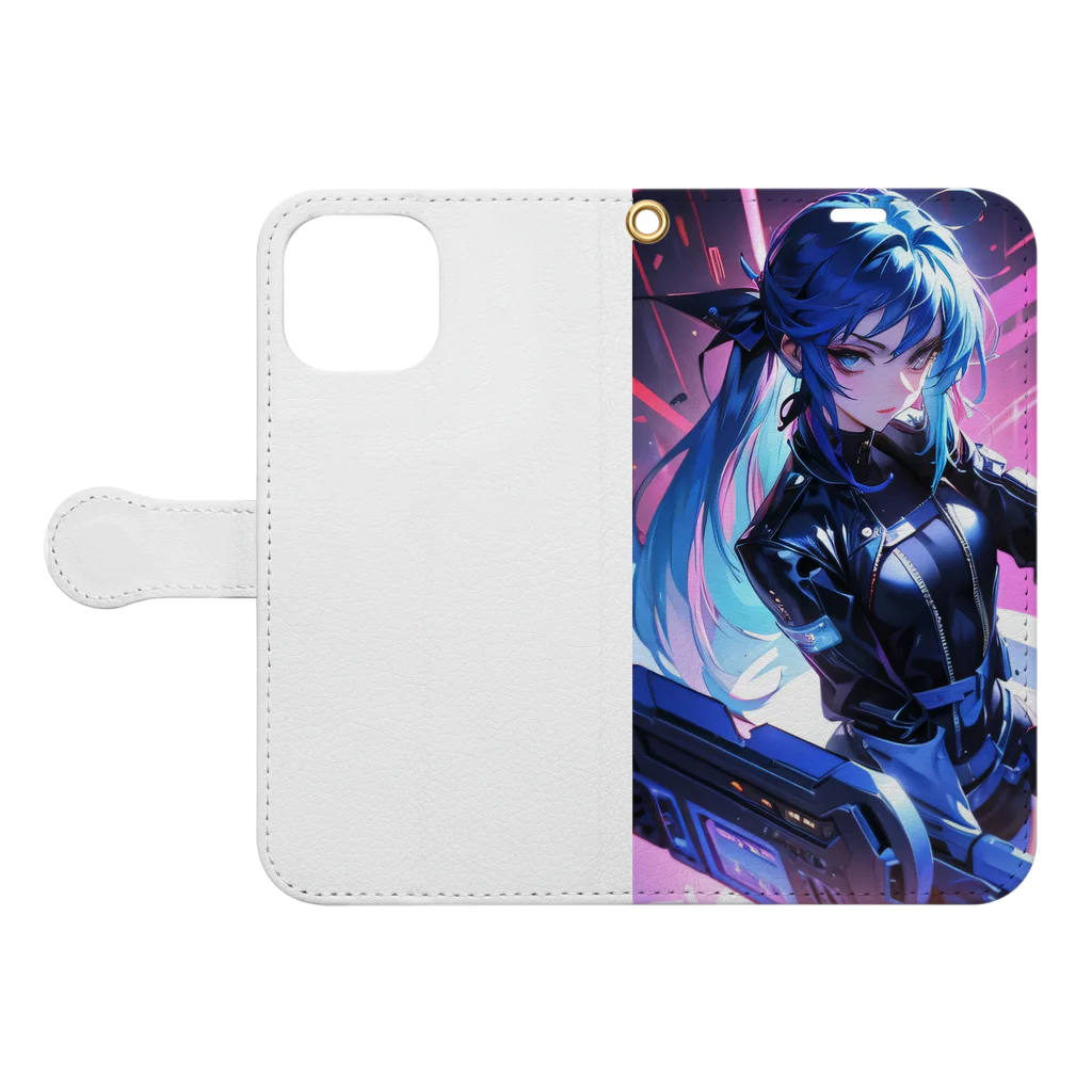 DRILLERのサイバーパンク　2次元美少女 Book-Style Smartphone Case:Opened (outside)