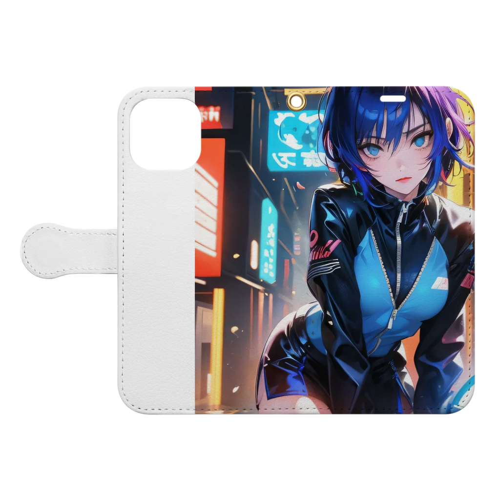 DRILLERのサイバーパンク　2次元美少女 Book-Style Smartphone Case:Opened (outside)