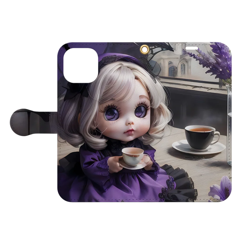 【ホラー専門店】ジルショップの黒と紫のゴシックドール Book-Style Smartphone Case:Opened (outside)