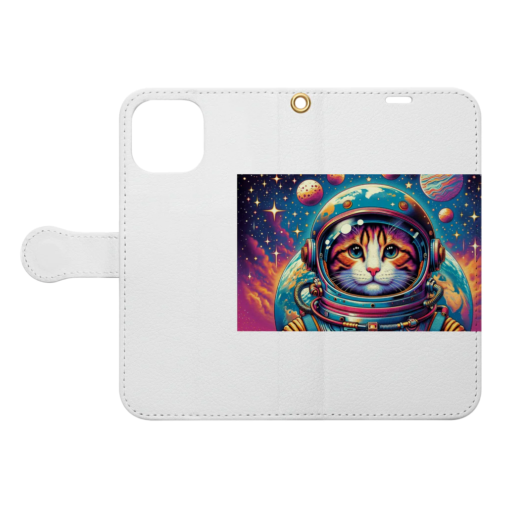 space catの宇宙猫 Book-Style Smartphone Case:Opened (outside)