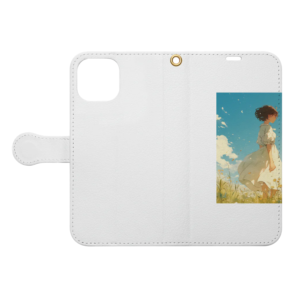 AQUAMETAVERSEのそよ風の中にいる女性　なでしこ1478 Book-Style Smartphone Case:Opened (outside)