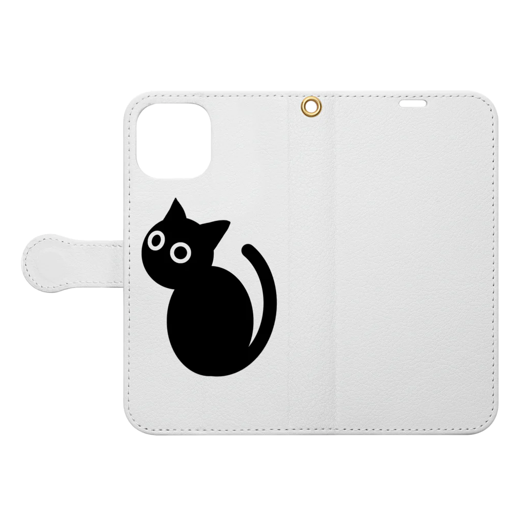 グニャグニャ偏頭痛の見返り黒猫 Book-Style Smartphone Case:Opened (outside)