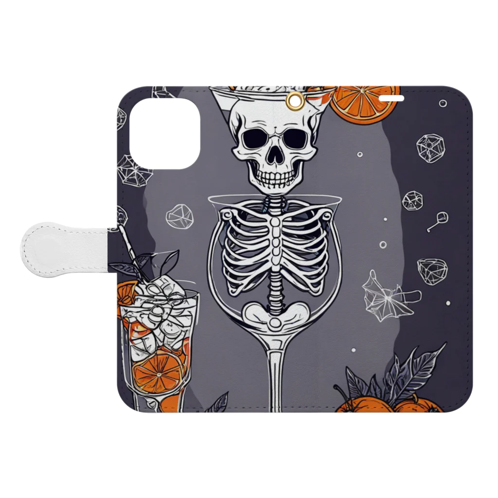 Skeletonのユニークなスケルトンアートがおしゃれに輝く！ Book-Style Smartphone Case:Opened (outside)