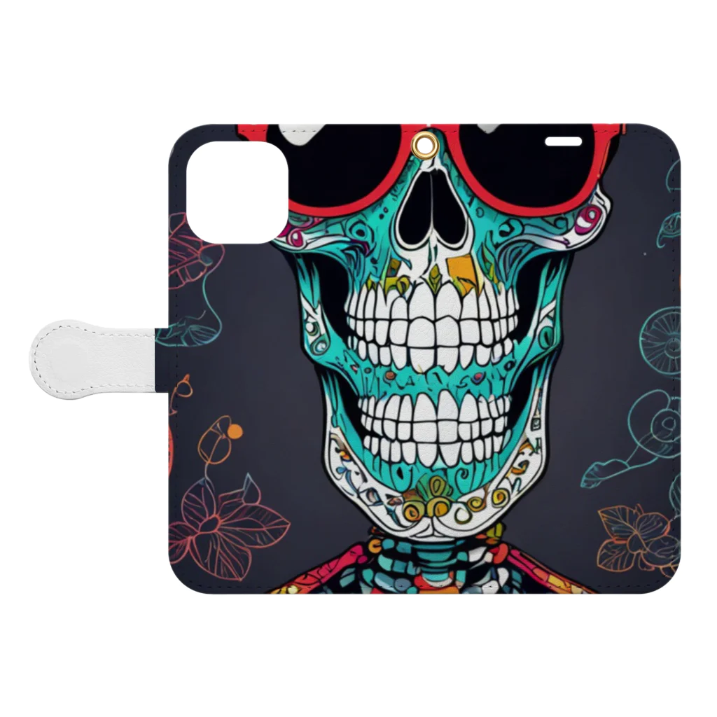 Skeletonのダイナミックなガイコツアート！ Book-Style Smartphone Case:Opened (outside)