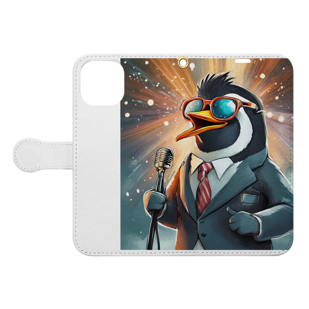 ぱぴぷSHOPのロックスターなペンギン Book-Style Smartphone Case:Opened (outside)