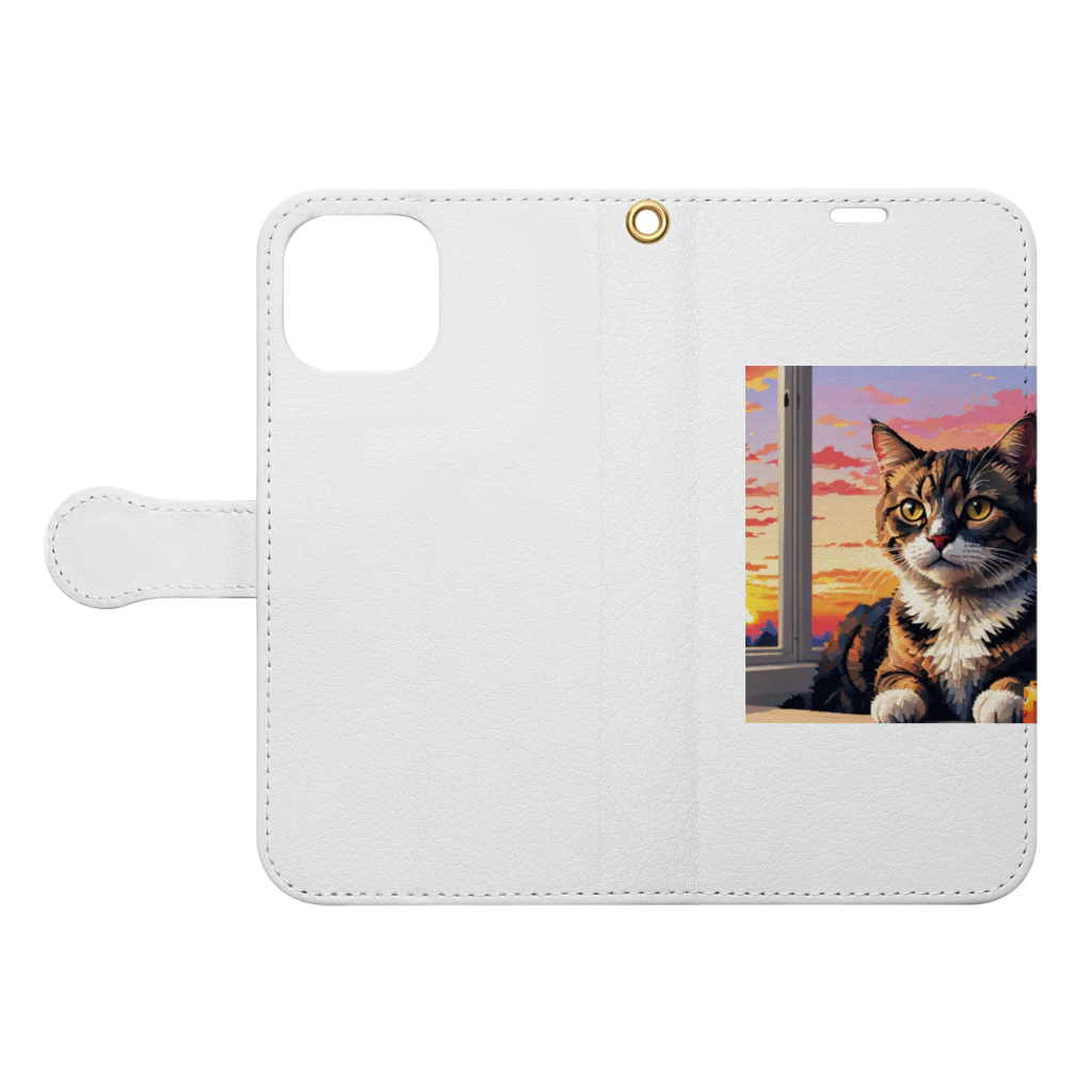 ねこネコ猫nekoの夕日と猫 Book-Style Smartphone Case:Opened (outside)