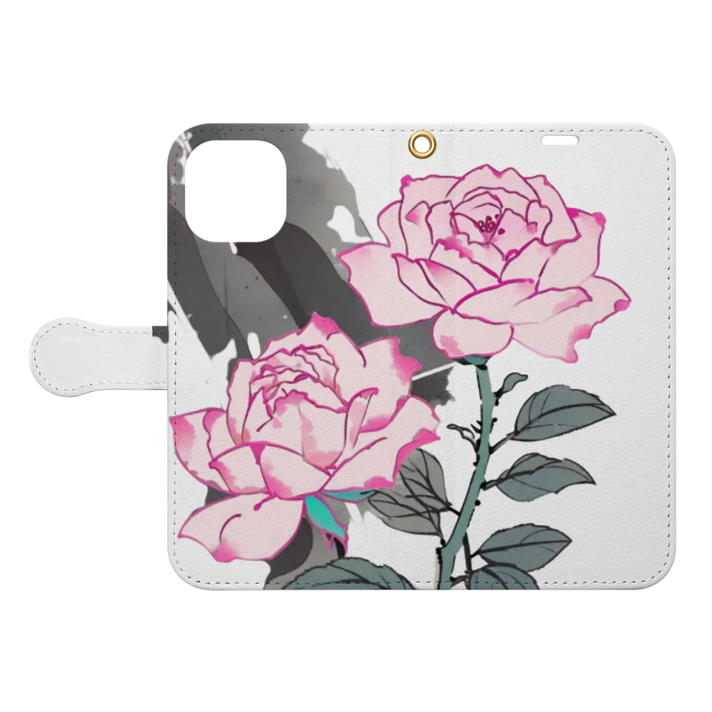 RetrowaveFlowerのRetrowaveFlower-薔薇(ピンク)- Book-Style Smartphone Case:Opened (outside)