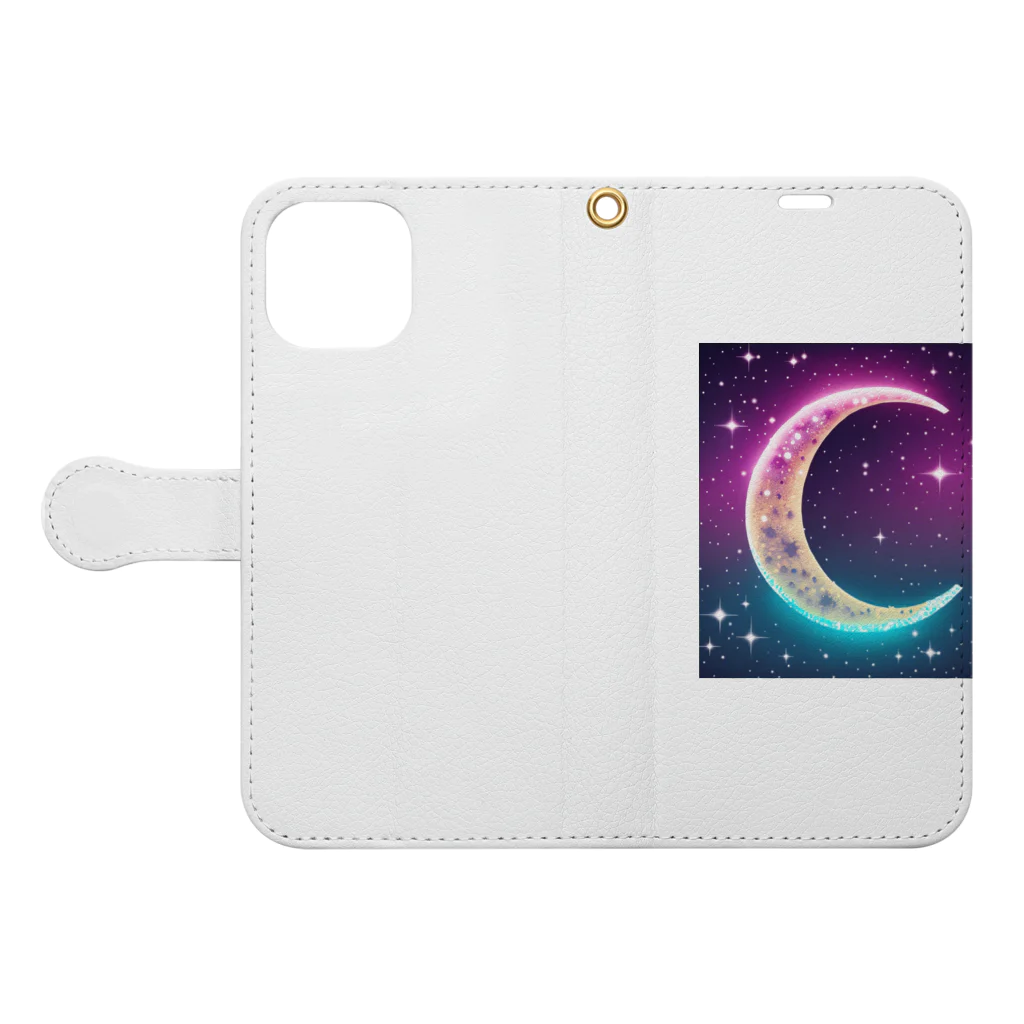 moonlightcatのグラデーションネオンカラームーン Book-Style Smartphone Case:Opened (outside)