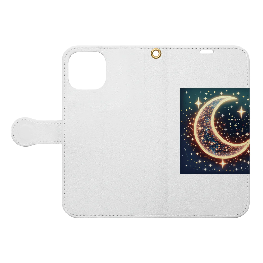 moonlightcatのキラキラ輝くお月様 Book-Style Smartphone Case:Opened (outside)