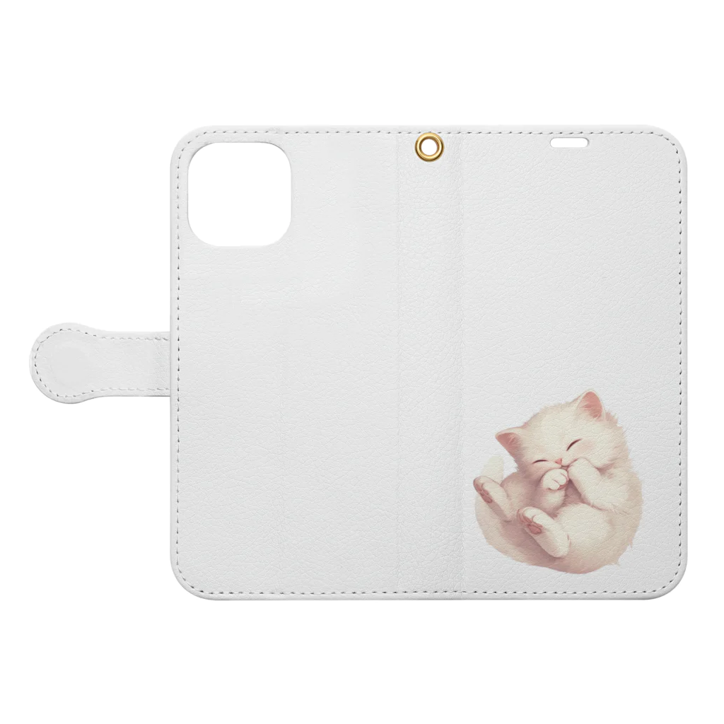 RKENの夢の中で冒険中のかわいらしい猫ちゃん。 Book-Style Smartphone Case:Opened (outside)