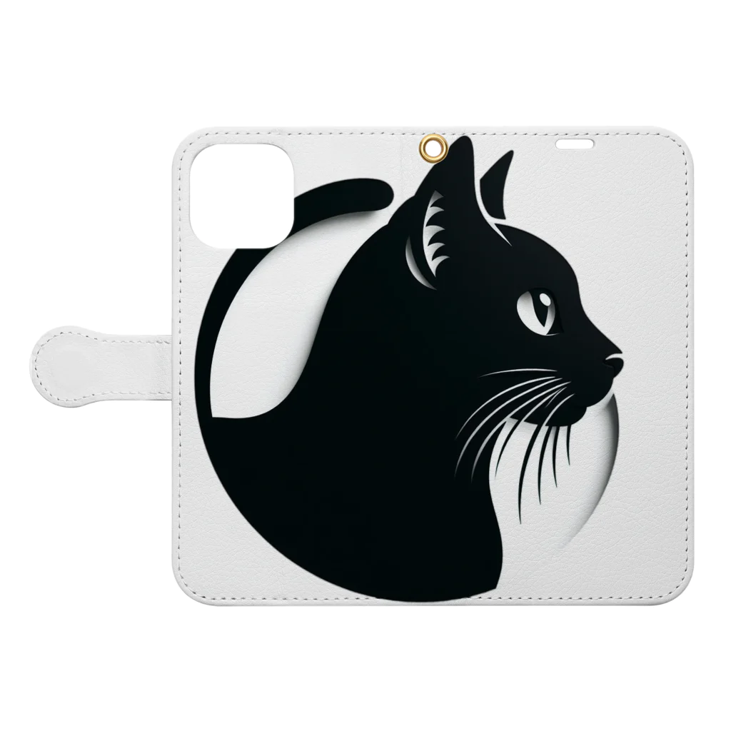 luna_neroのGatto＊黒猫切り絵デザイン(透過) 手帳型スマホケースを開いた場合(外側)