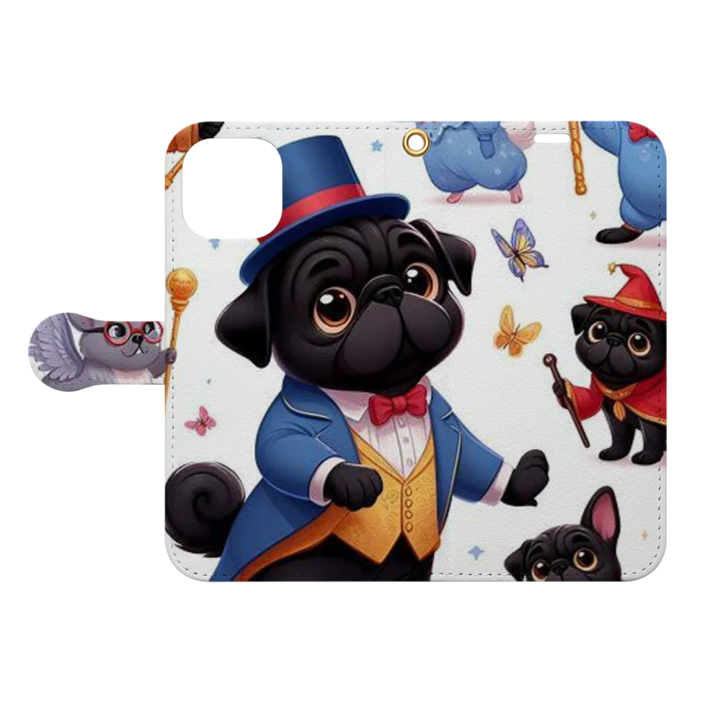 黒パグ🖤Black Pug laboratory🖤のFantasy Pugs series 手帳型スマホケースを開いた場合(外側)