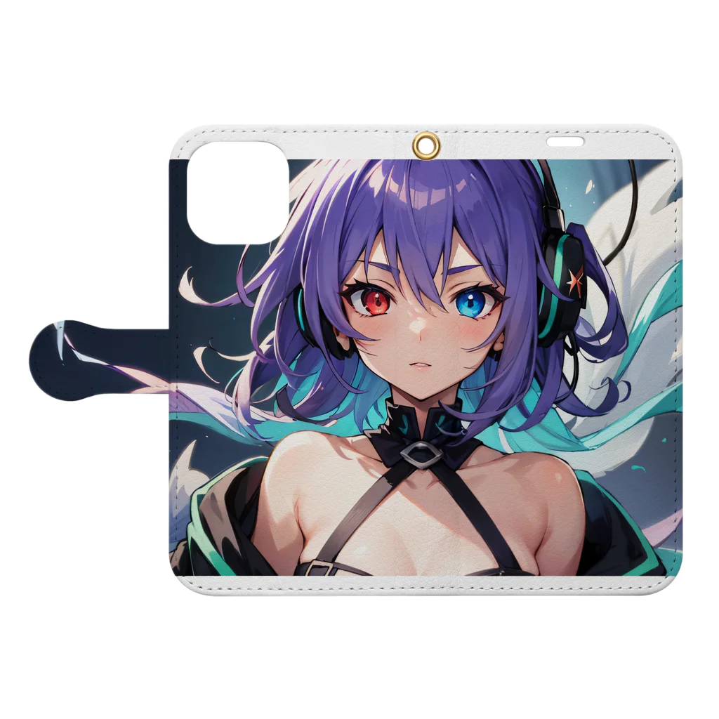 pukurou2096の紫髪のオッドアイ美少女 Book-Style Smartphone Case:Opened (outside)